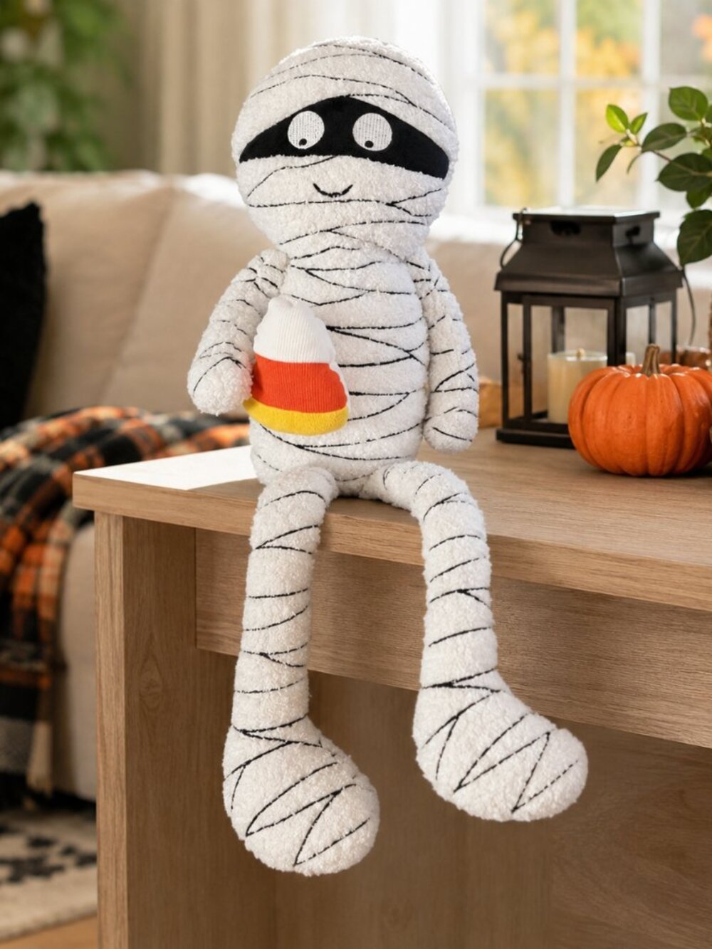 Candy Corn Lane Mummy Plush Sitter Pillow 24” Halloween Décor NWT